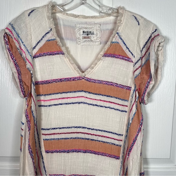 Anthropologie Holding Horses Elira Striped Boho Dress Sz S Frayed Trim - Picture 3 of 13